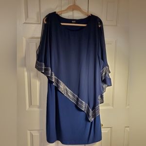 NAVY Figure Flattering Dress with Silver trim, Size 18W